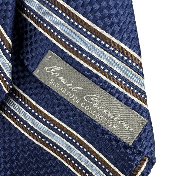 Daniel Cremieux Signature Collection Handmade Striped Tie Navy Blue Brown Silk - Picture 5 of 5